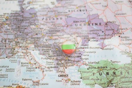 Bulgaria flag drawing pin on the map. High quality photoの写真素材