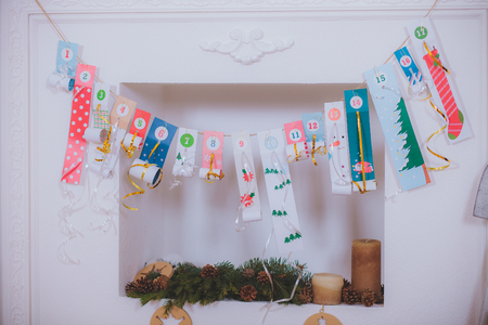 Christmas Tree gifts for the fireplace socks for giftsの写真素材