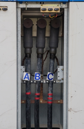 High voltage power lines in the cabinet の写真素材