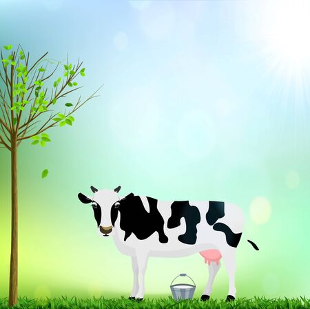 Cow and a Bucket of Milkのイラスト素材