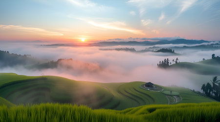 Beautiful sunrise over rice terracesの素材
