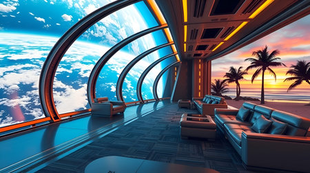 Celestial Shoreline Where Space Meets Sunsetの素材