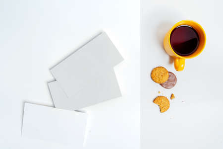Autumn composition flat lay. Comfortable fall and cozy autumn, lifestyle concept.の写真素材