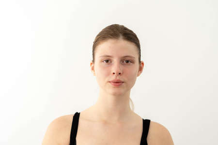 Young attractive model before make up. Tutorial. Blogger. Vlogger.の写真素材