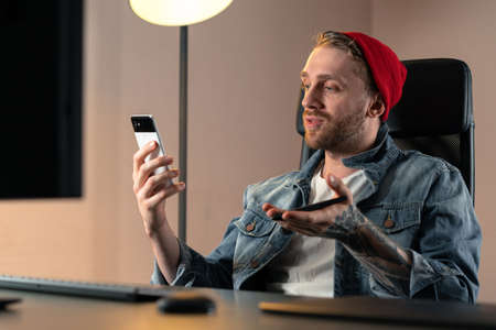 Handsome Businessman Calling His Colleagues By Video Chat. Online Meeting and Conference. Stay Home....