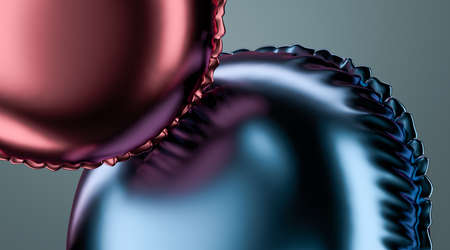 Close Up Of Two Metallic Balloons With Empty Space. 3d renderingの写真素材