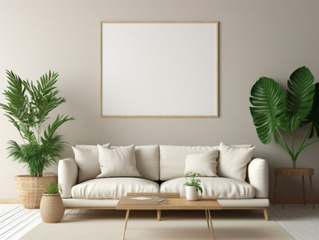 Living room and sofa with blank photo frame, Living room minimal style.の素材