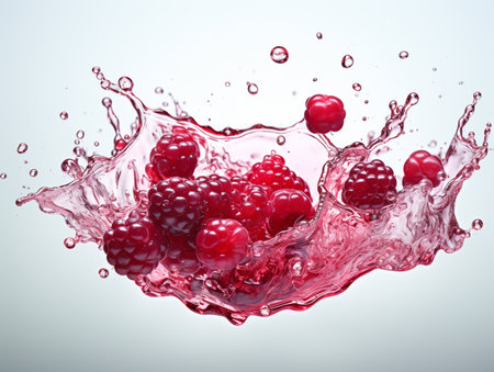 mixed berries juice concept, mixed berries splashing. splash of mixed berry. White background.の素材