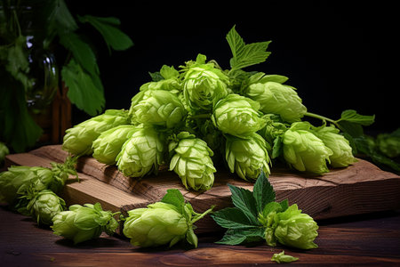 Raw material hops for beer fermentation. Green hops. Concept beer craft. beer homemade.の素材