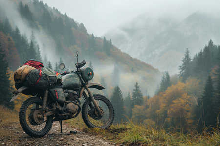 Touring motorcycle, traveling around the world, making friends along the way.の素材