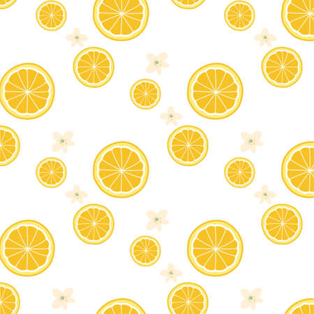 Sliced orange and flower pattern wallpaperのイラスト素材