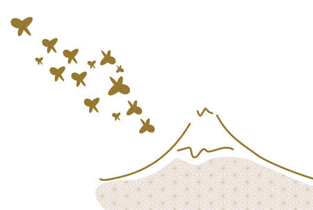 Japanese-style New Year's card design Mt. Fuji and butterfliesのイラスト素材