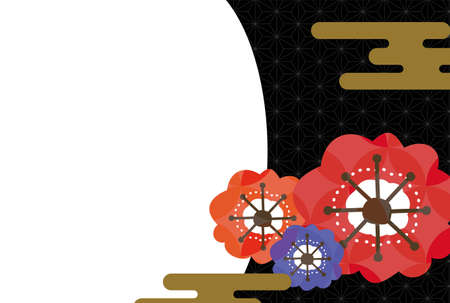 Japanese New Year's card template Flowers and cloudsのイラスト素材