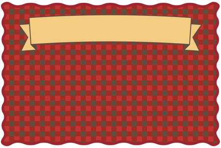 Beige ribbon and red check frameのイラスト素材