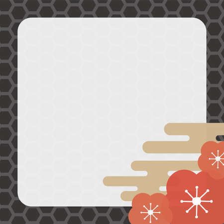 Black Japanese pattern square frame with golden cloud and plum blossomsのイラスト素材