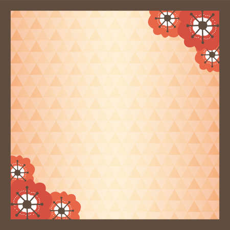 Square frame with red plum blossoms and pink Japanese pattern backgroundのイラスト素材