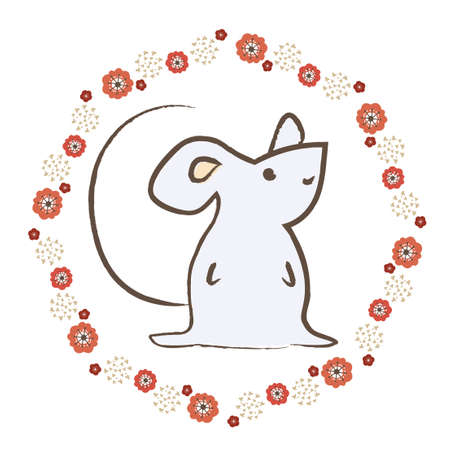 A round frame of plum blossoms and a mouseのイラスト素材