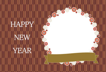 Japanese-style New Year's card with plum wreath and golden ribbonのイラスト素材