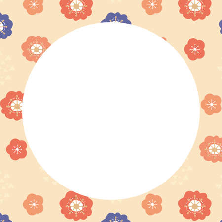 Japanese-style square frame of red and blue plum blossomsのイラスト素材