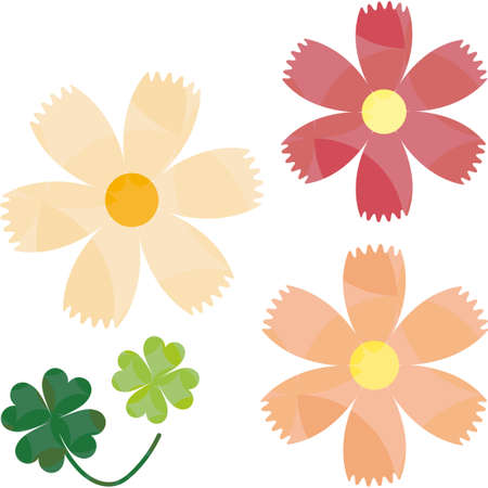 Cosmos and four-leaf clover setのイラスト素材