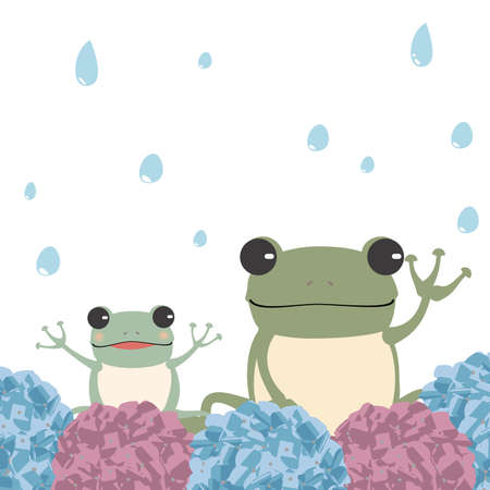 Hydrangea, rain and frog parentsのイラスト素材