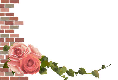 Frame of brick and rose flowersのイラスト素材