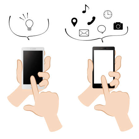 Hand illustration set to operate your smartphoneのイラスト素材