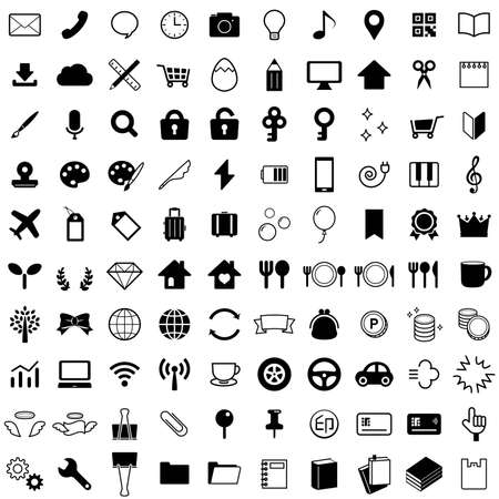 Black and white icon set of 100のイラスト素材