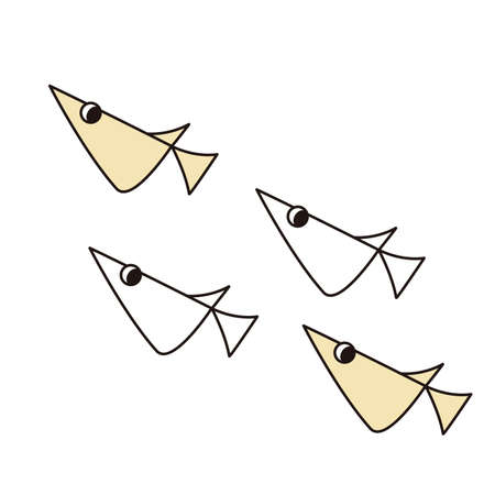 Four small fish with simple line drawingsのイラスト素材