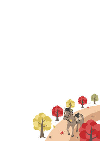 Autumn Horseback Riding Image 2 A4 Vertical Copy Spaceのイラスト素材