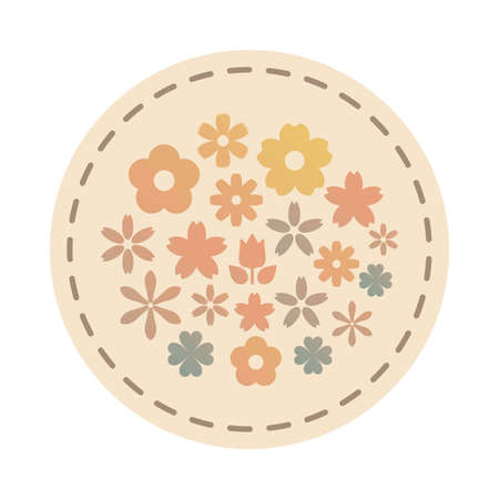 Round icons scattered with flowersのイラスト素材
