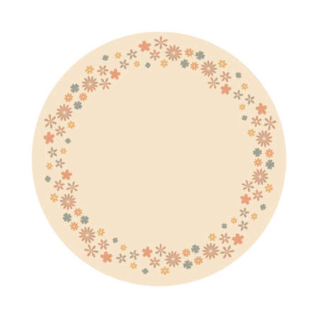 Feminine round frame with flowers scatteredのイラスト素材