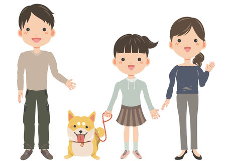 Couple, daughter and dogのイラスト素材