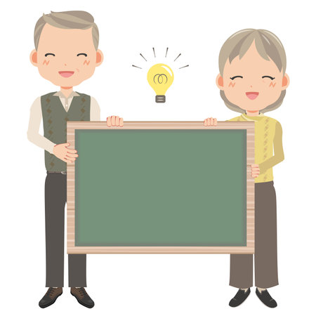 Senior with blackboardのイラスト素材