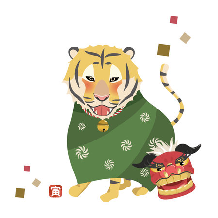 A tiger that wants to dress as a lion danceのイラスト素材