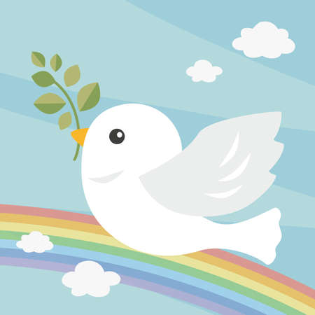 Dove, Sky and Rainbowのイラスト素材