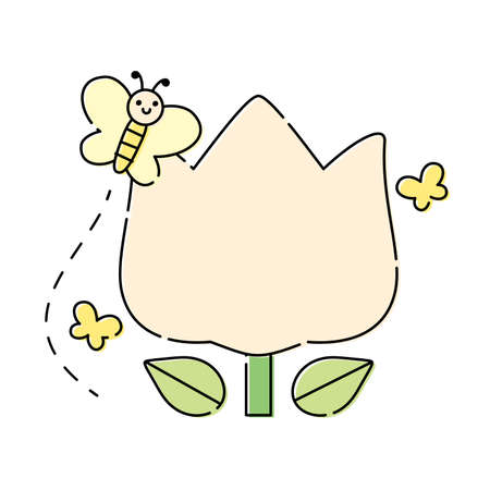 Spring Illustration Frame Tulips and Butterfliesのイラスト素材