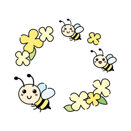 Spring Illustration Frame - Bees and Rape Blossomsのイラスト素材