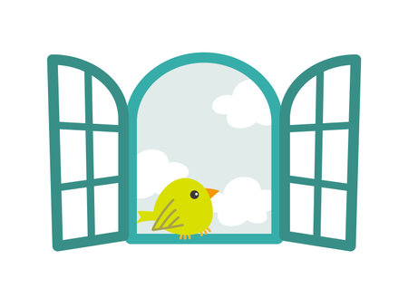 Illustration of a window with a small birdのイラスト素材