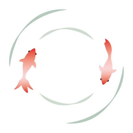Illustration of two swimming goldfish and the surface of the waterのイラスト素材