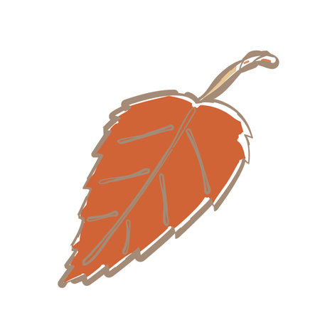 Illustration of a single fallen leaf in reddish brown with a soft line drawing touchのイラスト素材