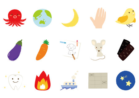 A set of illustrations for children about animals and foodのイラスト素材