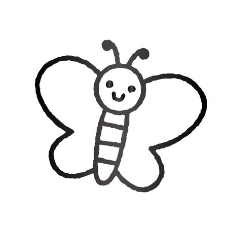 Simple illustration of a butterfly with a cute smileのイラスト素材