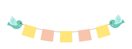 An illustration of a small bird holding a garland, flat design.のイラスト素材