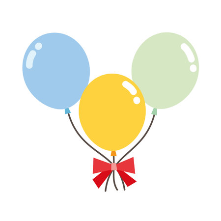 Birthday balloons with bow flat icon isolated on white background for web and mobile app designのイラスト素材