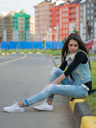 walk with a beautiful girl a girl in nice weatherの写真素材