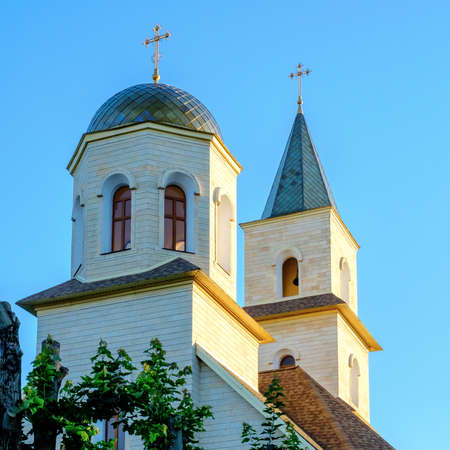 Orthodoxy Church two towers Sunny evening
