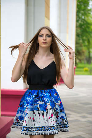 walk with a beautiful girl around townの写真素材