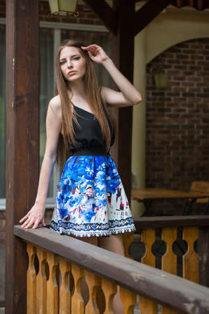 walk with a beautiful girl around townの写真素材