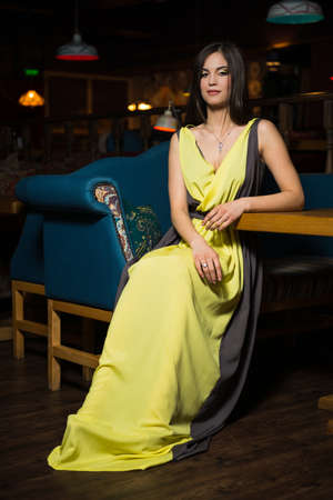 beautiful girl resting in a cool barの写真素材